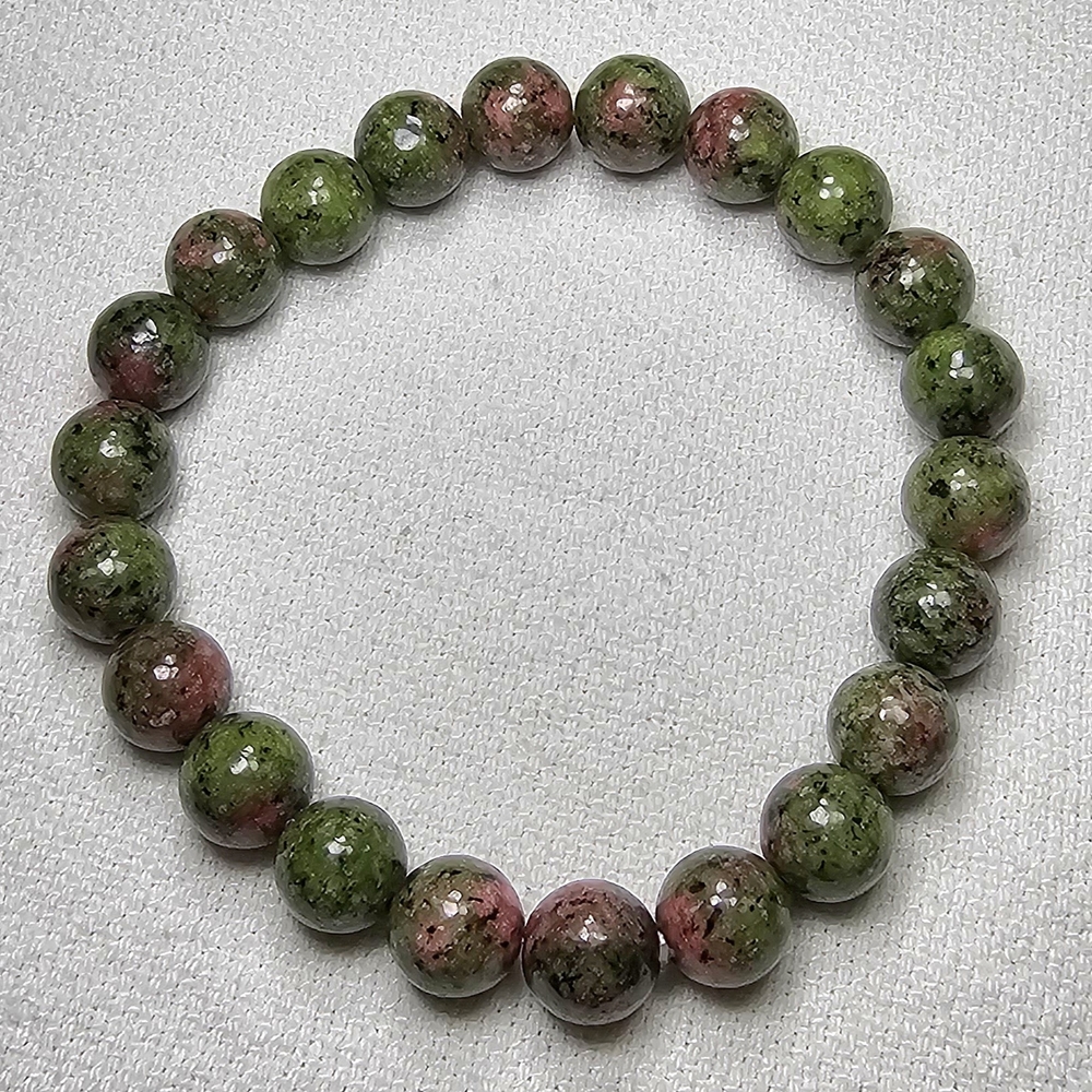 Green and Pink Unakite Beaded Bracelet